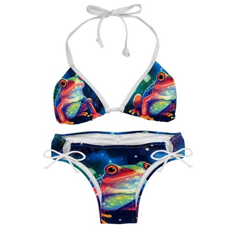 Starry Sky Frog Detachable Sponge Adjustable Strap Bikini Set Two Pack