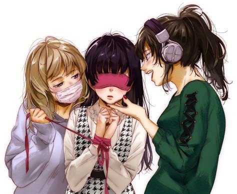 Safebooru 3girls Ayase Totsuki Black Hair Blush Bound Bound Wrists Brown Hair Cross Laced