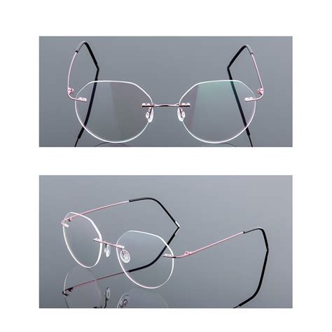 Ptq Rimless Fashion Glasses Retro Round Frame Titanium Folding Frame