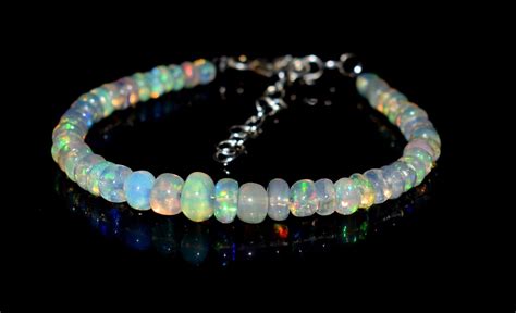 Sterling Silver Natural Ethiopian Opal Gemstone Beads Bracelet