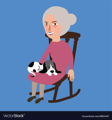 Old Lady Woman Senior With Cat Sleeping In Her Lap