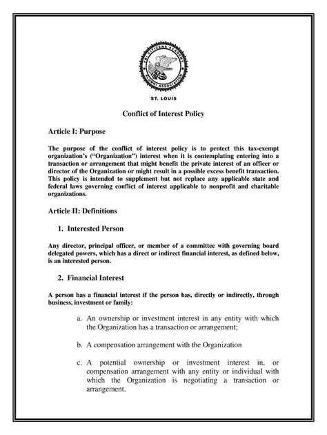 Sample Nonprofit Conflict Of Interest Policy Template For C Fill