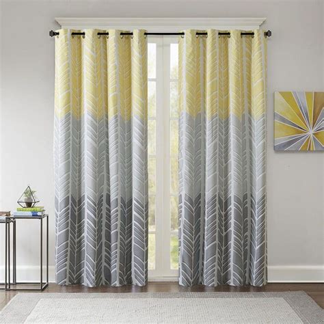 Beautiful Modern Yellow Grey Blue Aqua Chevron Geometric Curtain Panel