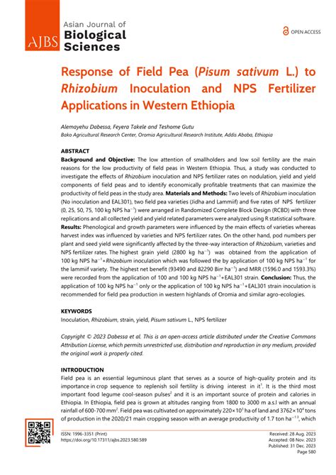 Pdf Response Of Field Pea Pisum Sativum L To Rhizobium Inoculation