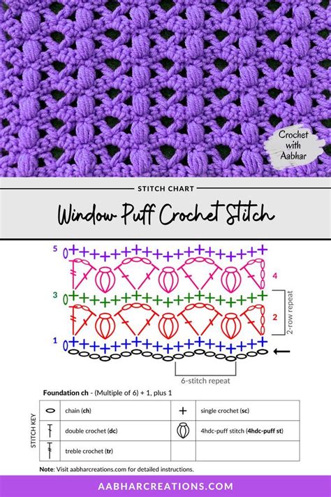 Window Puff Crochet Stitch Free Printable Crochet Stitch Chart