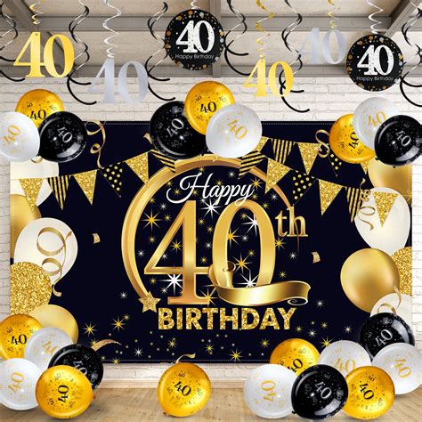 Buy Happy Th Birthday Party Decorations Kit Black And Gold Glittery