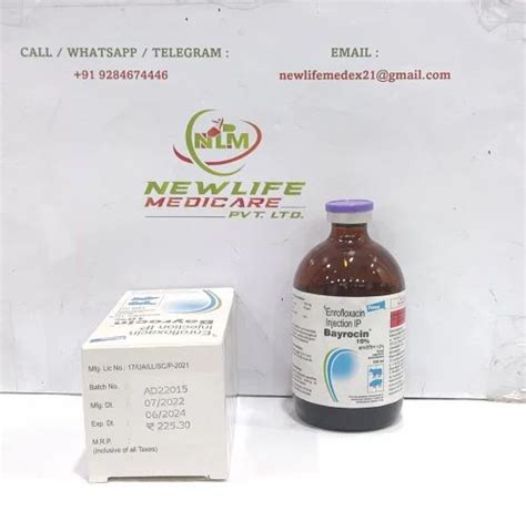 Enrofloxacin Injection BAYROCIN 10 Packaging Type Bottle Packaging