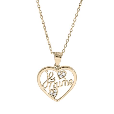 Collier En Plaqu Or Cha Ne Avec Pendentif Coeur Je T Aime Oxydes