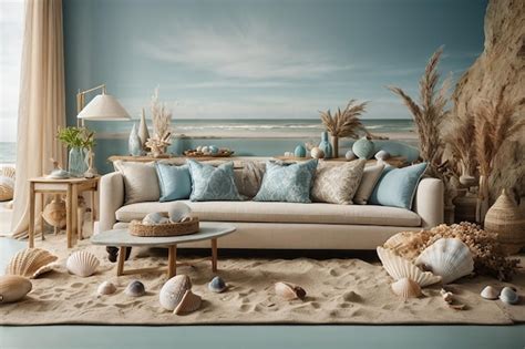 Premium Ai Image Coastal Themed Living Room