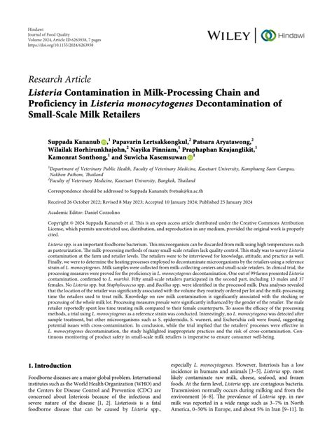 PDF Listeria Contamination In Milk Processing Chain And Proficiency