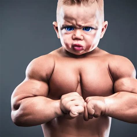 Huge Muscles Bodybuilder Toddler Angry Ready To Stable Diffusion