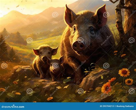 Ai Generated Illustration Wildlife Concept Of Wild Boars Stock