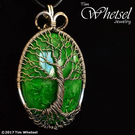 Sterling Fine Silver Wire Wrap Tree Of Life Pendant Green Glow