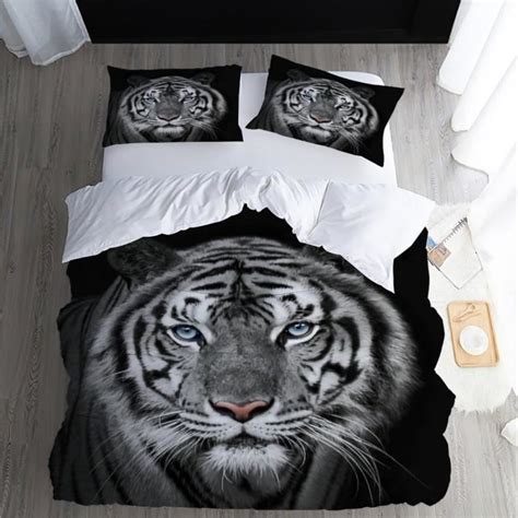 Housse De Couette 220X240 Ado Adulte Parure De Lit Tête De Tigre Blanc