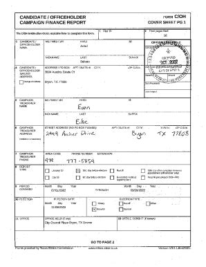 Fillable Online Candidate I Officeholder Form C Oh Campaign Finance