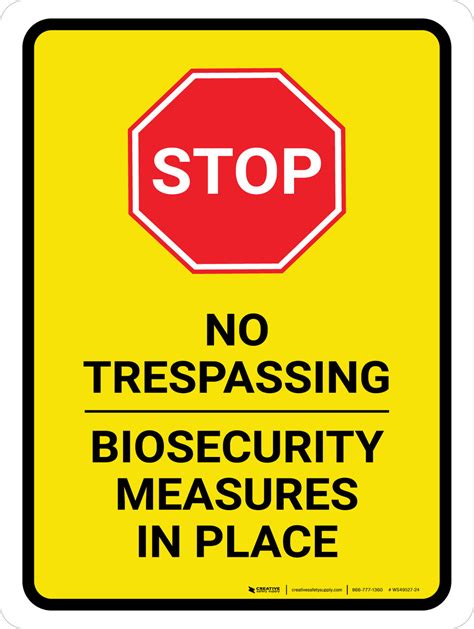 Stop No Trespassing Biosecurity Measures In Place Portrait Wall Sign