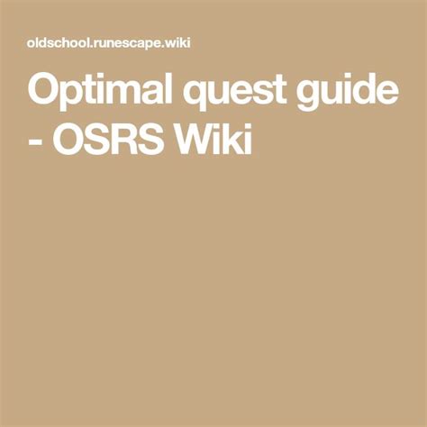 Optimal quest guide - OSRS Wiki | Optimization, Old school runescape, Guide