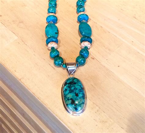 Stunning Natural Turquoise Long Necklace With Large Pendant Etsy Nederland