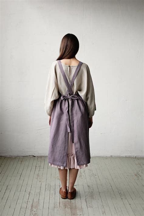 Mauve Midi Cross Back Pinafore Linen Pinafore Linen Apron Etsy