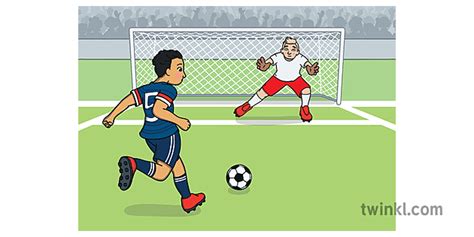 Football Player Taking A Penalty With Background Illustration Twinkl