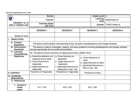 Dll Th Week Dll For Math Annex B To Deped Order No S