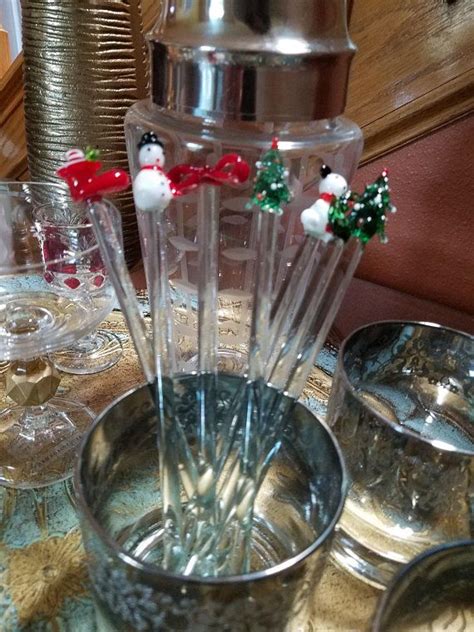 Holiday Glass Drink Stirrers Cocktail Swizzle Sticks Etsy Drink