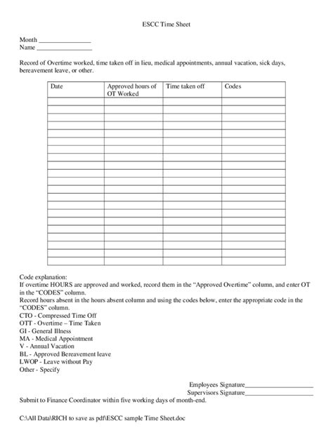 Fillable Online Escc Sample Time Sheet Doc Fax Email Print Pdffiller