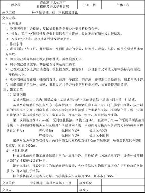 6—7轴基础、柱、梁板钢筋绑扎技术交底word文档在线阅读与下载无忧文档