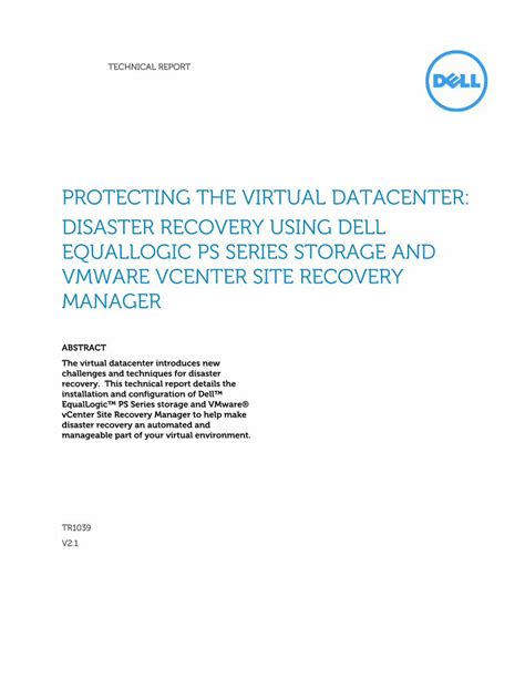 PDF Disaster Recovery Using Dell EqualLogic PS Series Storage And