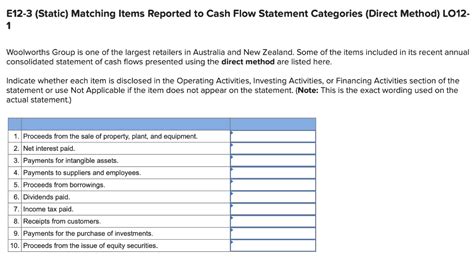 Solved E12 3 Static Matching Items Reported To Cash Flow