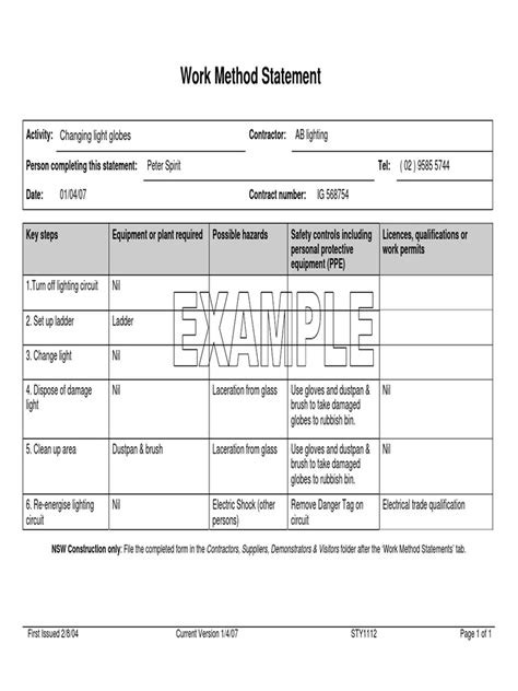 Work Method Statement Template