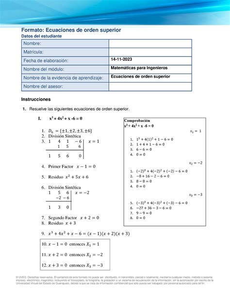 Ecuaciones Orden Superior UVEG Derechos Reservados El Contenido