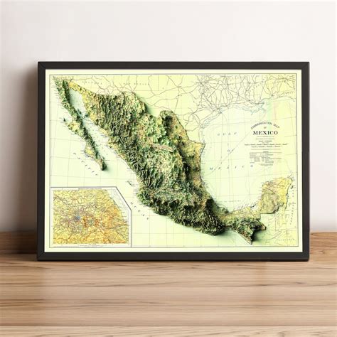 Mapa de México Mapa de relieve 2D de México Mapa antiguo de Etsy España