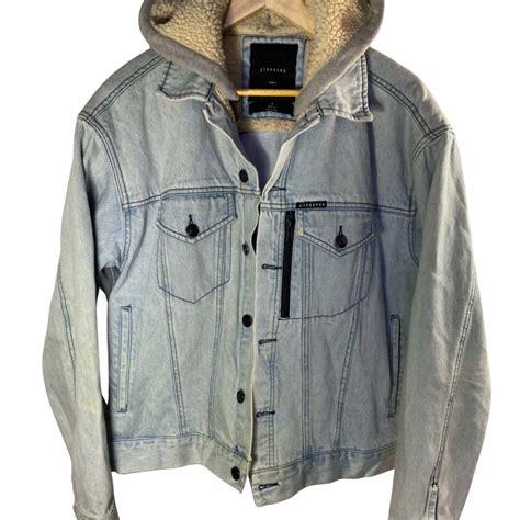 Standard Mens Size 3 Hooded And Lined Denim Jacket Blue Grey S