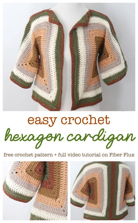 Easy Crochet Hexagon Cardigan Free Pattern Video Fiberfluxblog