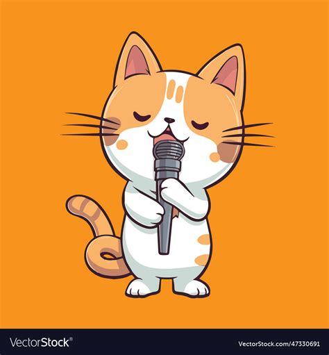 Cute cartoon cat singing a song with microphone Vector Image