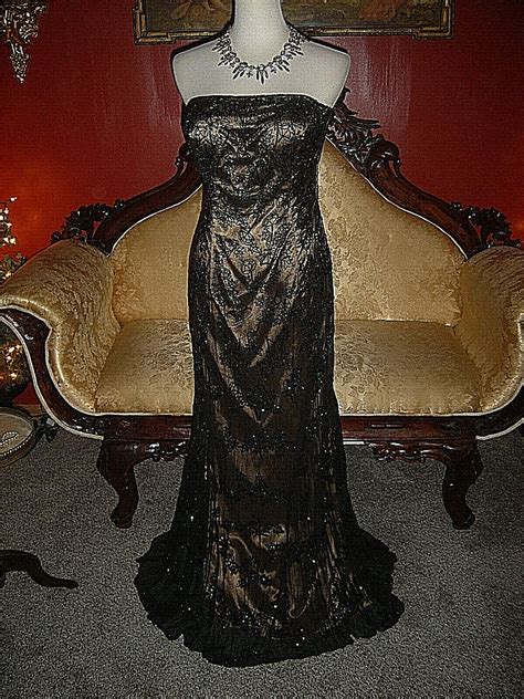 Scala Long Formal Harlow Gown Gold Satin Black Sheer Gem