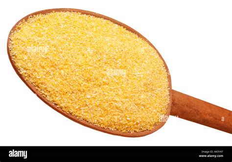 YELLOW MAIZE POLENTA FLOUR ON SPOON CUT OUT Stock Photo Alamy