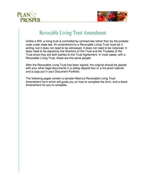 Fillable Online REVOCABLE LIVING TRUST Amendment Printable Form Fax