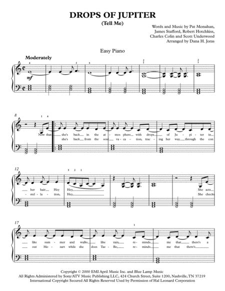 Drops Of Jupiter Tell Me Arr Dana H Joras By Train Sheet Music For Easy Piano At Sheet