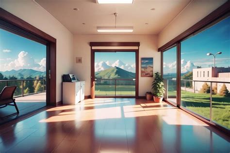 Premium AI Image | A room with a view of mountains and a window with a ...