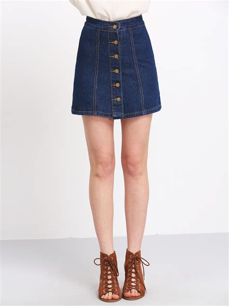 A Line Denim Skirt With Buttons Shein Sheinside