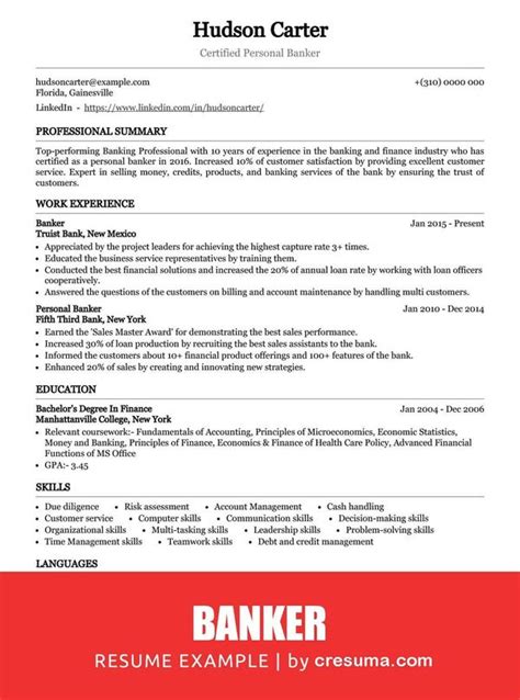 Banker Resume Example And Writing Guide Cresuma