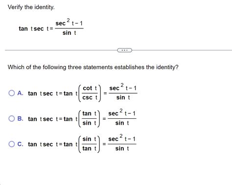 Solved Verify The Identity Tantsect Sintsec2t1 Which Of Chegg