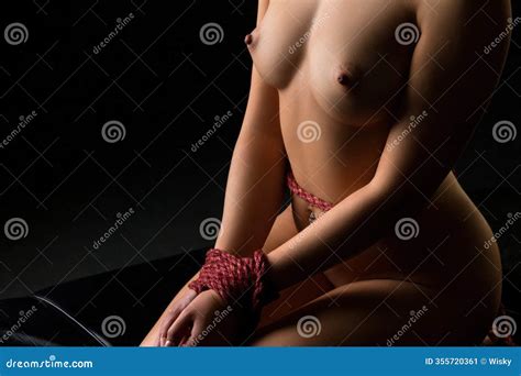 Nude Happy Woman On Her Knees Tied Up With Rope Stock Image Image Of