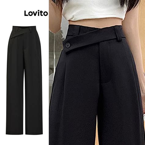 Lovito Women Casual Plain Button Pleated Pant L89MD017 Shopee Philippines