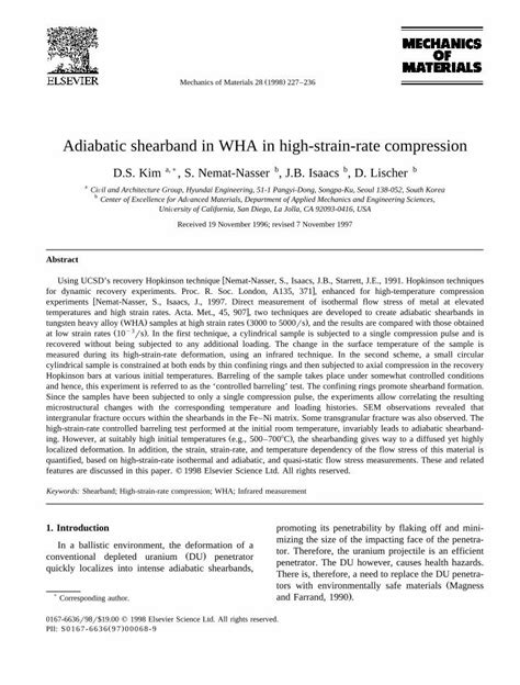 Pdf Adiabatic Shearband In Wha In High Strain Rate Compression