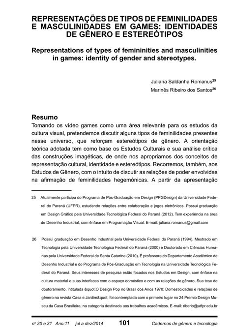 Pdf Representa Es De Tipos De Feminilidades E Masculinidades Em