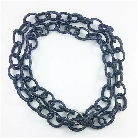 Handmade Silk Blackblue Metallic Oval Link Chain Necklace Sterling