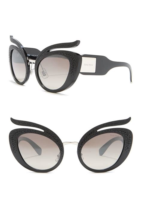 Miu Miu 53mm Crystal Accented Irregular Cat Eye Sunglasses In Black Lyst